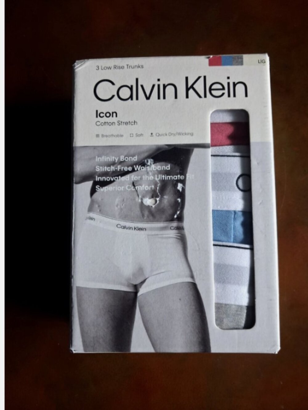 Calvin Klein Icon Cotton Stretch 3-Pack Sz L Low Rise Trunk - NB4389 Multicolor